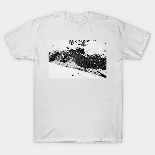 Texture of Basalt Columns and Snow in Iceland B&W T-Shirt by Kate-P-